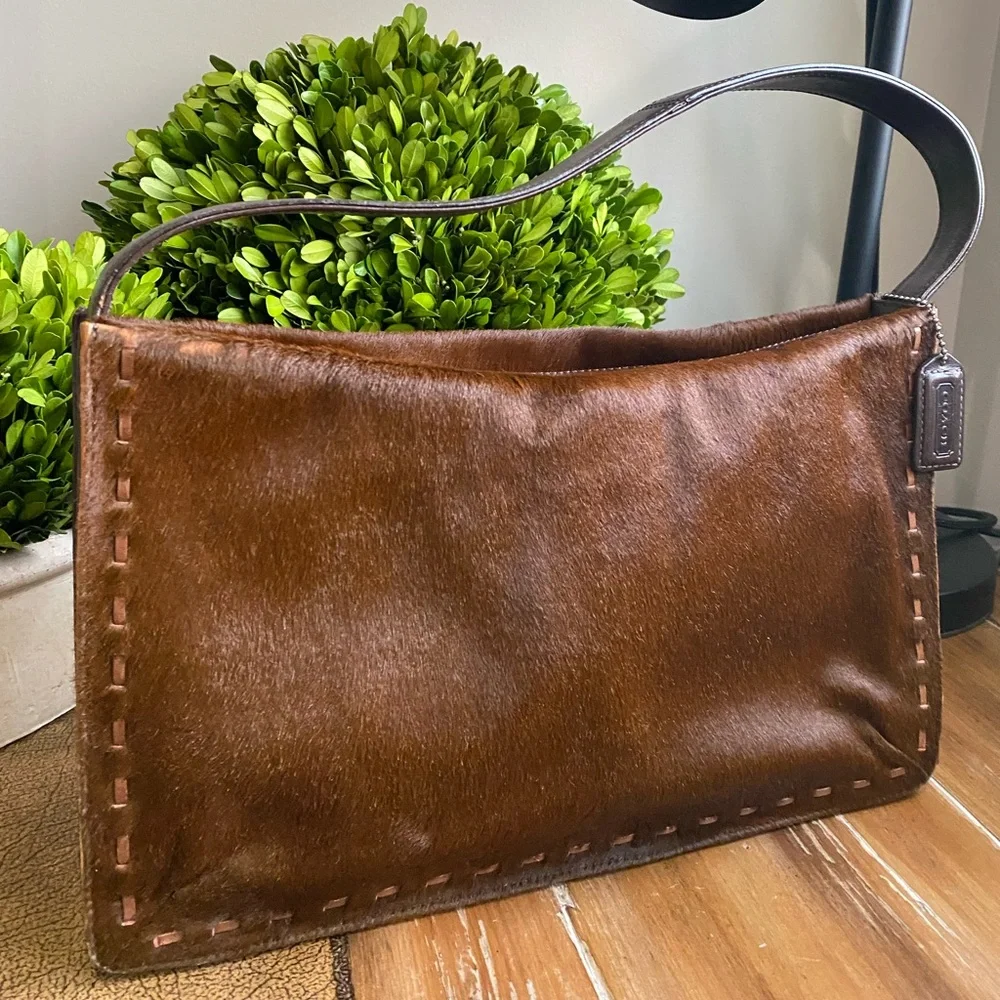 2002 Coach Vintage Y2K Brown Calfhair Stitched Shoulder Bag - Picture 16 of 16
